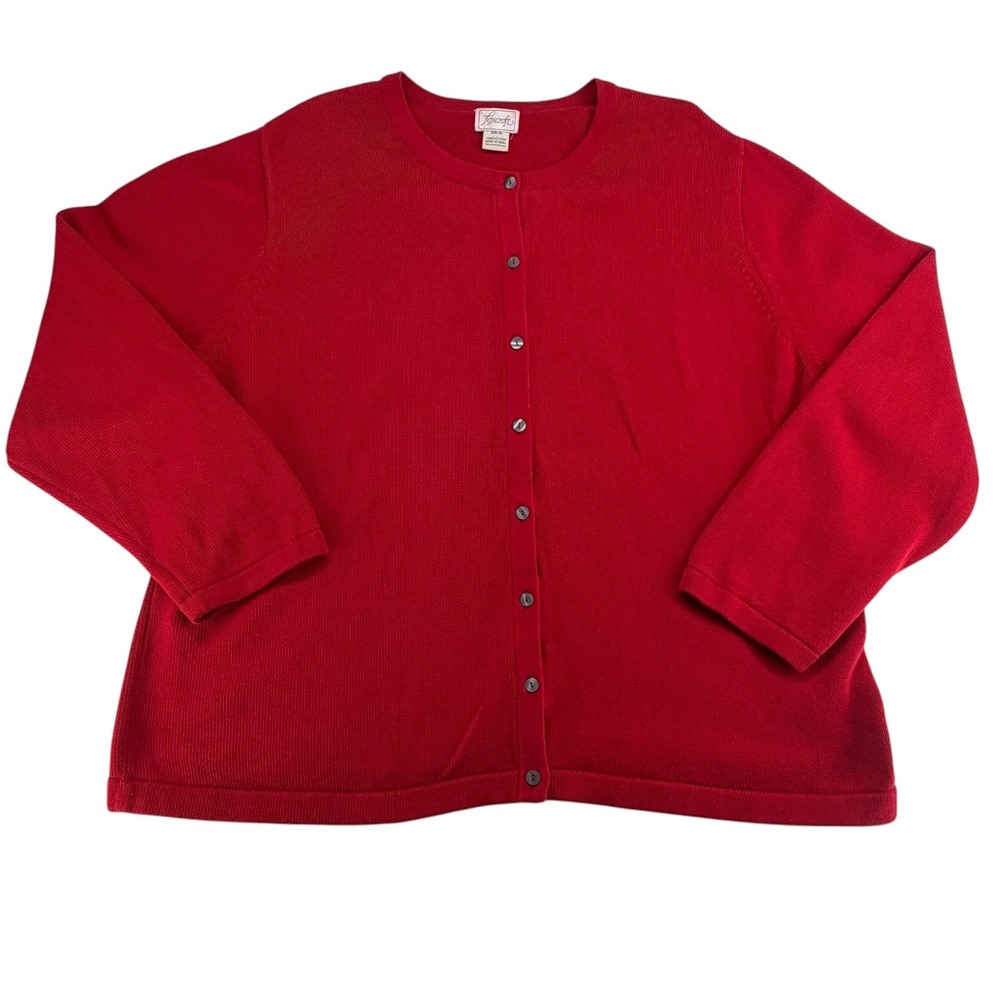 Foxcroft Button Front Cardigan Knit Sweater 100% Cotton Womens Plus 2X Red
